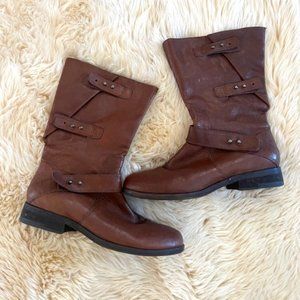 Eileen fisher, brown leather moto boots